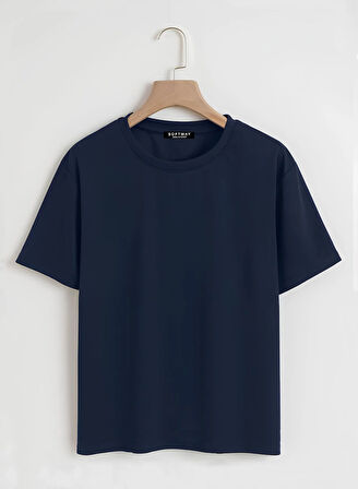 Unisex Oversize Bisiklet Yaka Butterfly Baskılı Basic T-Shirt - LACİVERT