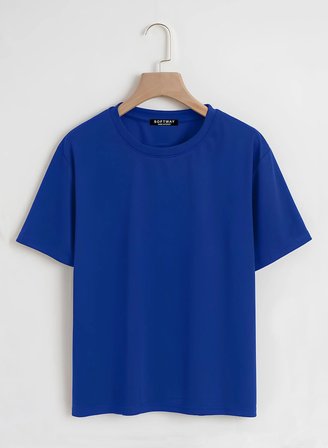 Unisex Oversize Bisiklet Yaka Butterfly Baskılı Basic T-Shirt - SAKS MAVİSİ