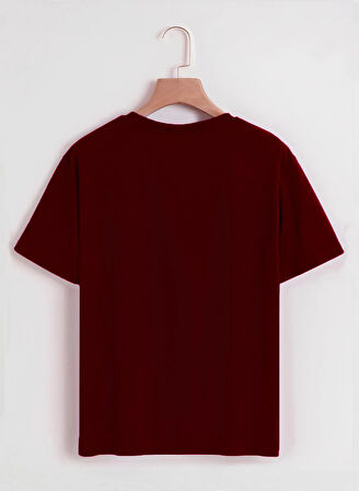 Unisex Oversize Bisiklet Yaka Hysterigal Baskılı Basic T-Shirt - BORDO