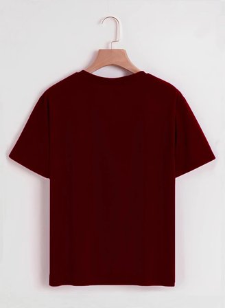 Unisex Oversize Bisiklet Yaka Adventure Baskılı Basic T-Shirt - BORDO