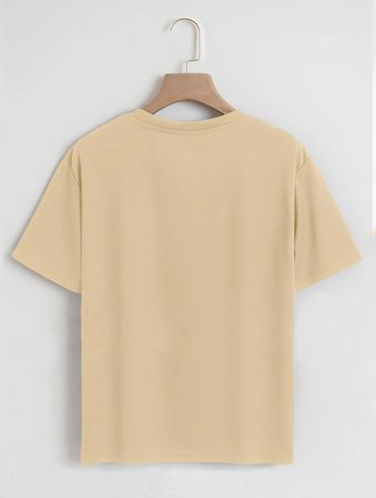 Unisex Oversize Bisiklet Yaka Theree Love Baskılı Basic T-Shirt - BEJ