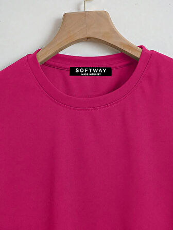 Unisex Oversize Bisiklet Yaka Rose Love Baskılı Basic T-Shirt - FUŞYA