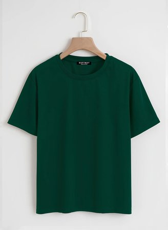 Unisex Oversize Bisiklet Yaka Rose Love Baskılı Basic T-Shirt - KOYU YEŞİL