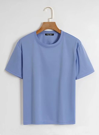 Unisex Oversize Bisiklet Yaka Rose Love Baskılı Basic T-Shirt - MAVİ