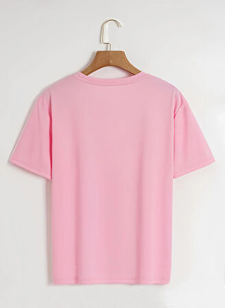 Unisex Oversize Bisiklet Yaka Climbing Panda Baskılı Basic T-Shirt - PEMBE