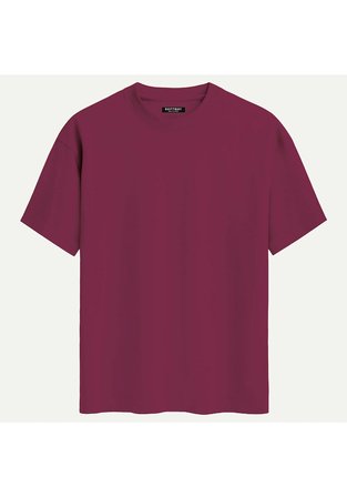 Unisex Bisiklet Yaka %100 Organik Pamuklu Kalın Dokulu Düz Oversize T-shirt - BORDO