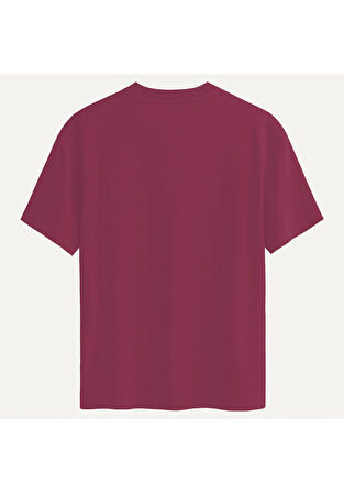 Unisex Bisiklet Yaka %100 Organik Pamuklu Kalın Dokulu Düz Oversize T-shirt - BORDO