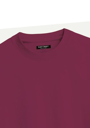 Unisex Bisiklet Yaka %100 Organik Pamuklu Kalın Dokulu Behind Baskılı Oversize T-shirt - BORDO