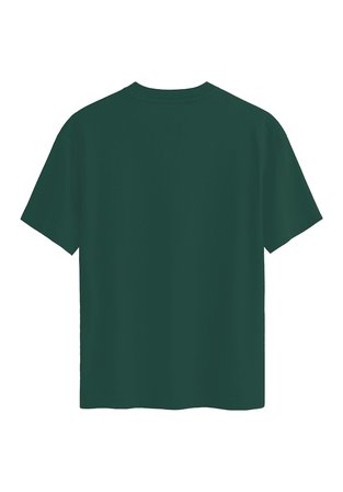 Unisex Bisiklet Yaka %100 Organik Pamuklu Kalın Dokulu California Baskılı Oversize T-shirt - KOYU YEŞİL