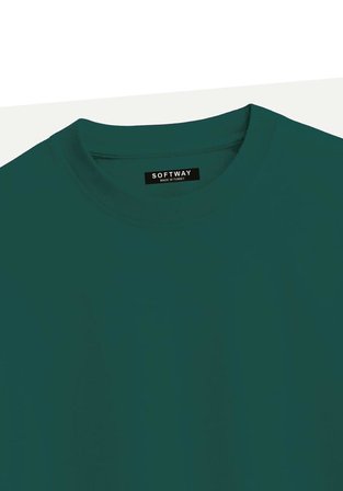 Unisex Bisiklet Yaka %100 Organik Pamuklu Kalın Dokulu California Baskılı Oversize T-shirt - KOYU YEŞİL