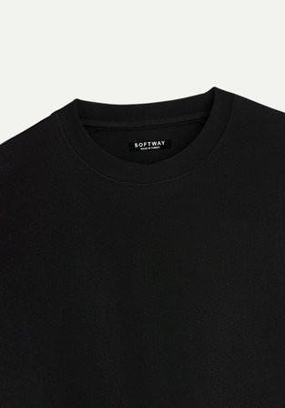 Unisex Bisiklet Yaka %100 Organik Pamuklu Kalın Dokulu Earth Baskılı Oversize T-shirt - SİYAH