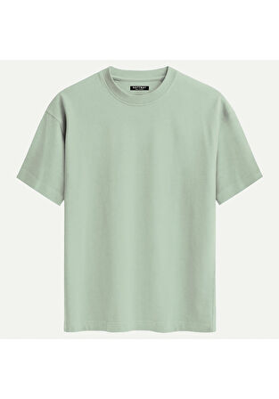 Unisex Bisiklet Yaka %100 Organik Pamuklu Kalın Dokulu Earth Baskılı Oversize T-shirt - BEJ