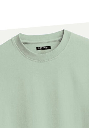 Unisex Bisiklet Yaka %100 Organik Pamuklu Kalın Dokulu Earth Baskılı Oversize T-shirt - BEJ