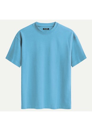 Unisex Bisiklet Yaka %100 Organik Pamuklu Kalın Dokulu Ferrari F40 Baskılı Oversize T-shirt - MAVİ