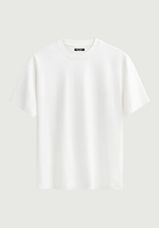 Unisex Bisiklet Yaka %100 Organik Pamuklu Kalın Dokulu Jerry Baskılı Oversize T-shirt - BEYAZ