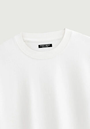 Unisex Bisiklet Yaka %100 Organik Pamuklu Kalın Dokulu Jerry Baskılı Oversize T-shirt - BEYAZ