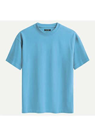 Unisex Bisiklet Yaka %100 Organik Pamuklu Kalın Dokulu McQueen Baskılı Oversize T-shirt - MAVİ