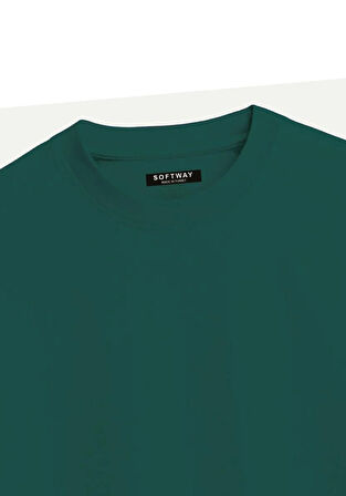 Unisex Bisiklet Yaka %100 Organik Pamuklu Kalın Dokulu Moon Baskılı Oversize T-shirt - KOYU YEŞİL