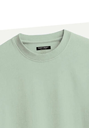 Unisex Bisiklet Yaka %100 Organik Pamuklu Kalın Dokulu Moon Baskılı Oversize T-shirt - BEJ