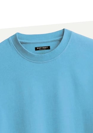 Unisex Bisiklet Yaka %100 Organik Pamuklu Kalın Dokulu Own World Baskılı Oversize T-shirt - MAVİ