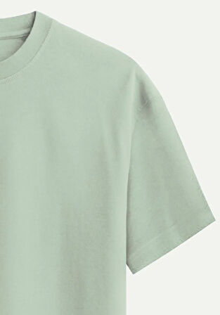 Unisex Bisiklet Yaka %100 Organik Pamuklu Kalın Dokulu Own World Baskılı Oversize T-shirt - BEJ