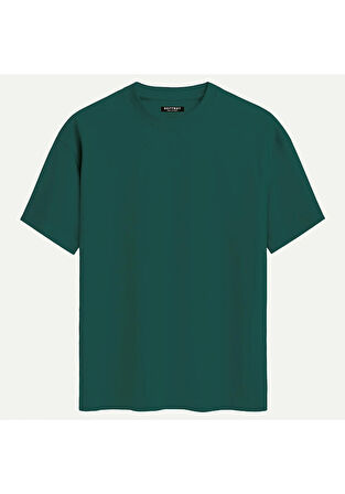 Unisex Bisiklet Yaka %100 Organik Pamuklu Kalın Dokulu Peace Baskılı Oversize T-shirt - KOYU YEŞİL