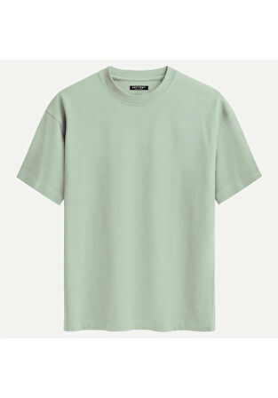 Unisex Bisiklet Yaka %100 Organik Pamuklu Kalın Dokulu Peace Baskılı Oversize T-shirt - BEJ