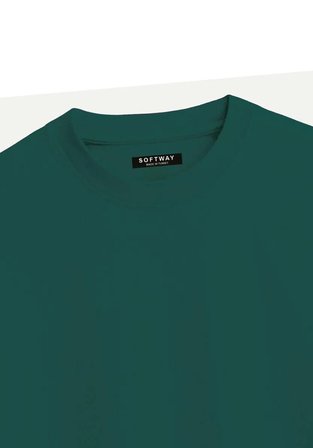 Unisex Bisiklet Yaka %100 Organik Pamuklu Kalın Dokulu Porsche 911 Baskılı Oversize T-shirt - KOYU YEŞİL