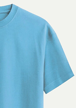 Unisex Bisiklet Yaka %100 Organik Pamuklu Kalın Dokulu Porsche 911 Baskılı Oversize T-shirt - MAVİ