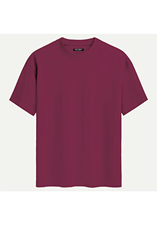 Unisex Bisiklet Yaka %100 Organik Pamuklu Kalın Dokulu Porsche 911 Baskılı Oversize T-shirt - BORDO