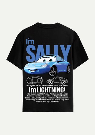 Unisex Bisiklet Yaka %100 Organik Pamuklu Kalın Dokulu Sally Baskılı Oversize T-shirt - SİYAH