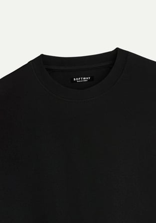 Unisex Bisiklet Yaka %100 Organik Pamuklu Kalın Dokulu Sally Baskılı Oversize T-shirt - SİYAH