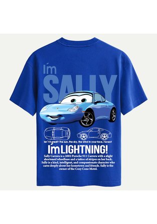 Unisex Bisiklet Yaka %100 Organik Pamuklu Kalın Dokulu Sally Baskılı Oversize T-shirt - SAKS MAVİSİ
