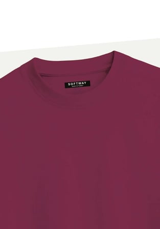 Unisex Bisiklet Yaka %100 Organik Pamuklu Kalın Dokulu Sally Baskılı Oversize T-shirt - BORDO