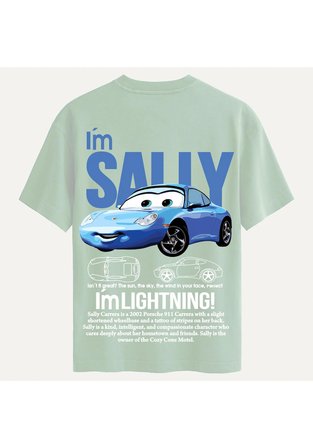 Unisex Bisiklet Yaka %100 Organik Pamuklu Kalın Dokulu Sally Baskılı Oversize T-shirt - BEJ