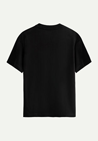 Unisex Bisiklet Yaka %100 Organik Pamuklu Kalın Dokulu Skull Baskılı Oversize T-shirt - SİYAH