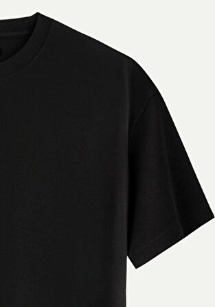 Unisex Bisiklet Yaka %100 Organik Pamuklu Kalın Dokulu Skull Baskılı Oversize T-shirt - SİYAH