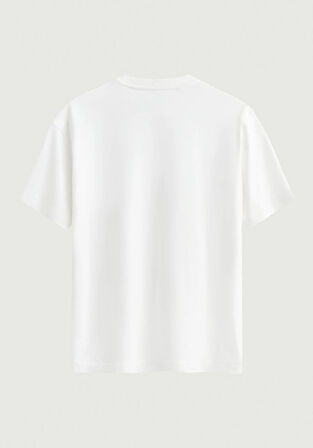 Unisex Bisiklet Yaka %100 Organik Pamuklu Kalın Dokulu Skull Baskılı Oversize T-shirt - BEYAZ