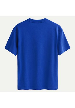 Unisex Bisiklet Yaka %100 Organik Pamuklu Kalın Dokulu Skull Baskılı Oversize T-shirt - SAKS MAVİSİ