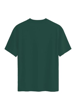 Unisex Bisiklet Yaka %100 Organik Pamuklu Kalın Dokulu Skull Baskılı Oversize T-shirt - KOYU YEŞİL