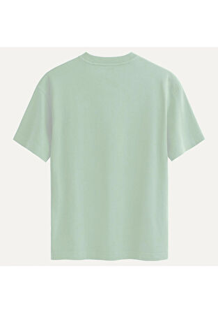 Unisex Bisiklet Yaka %100 Organik Pamuklu Kalın Dokulu Skull Baskılı Oversize T-shirt - BEJ