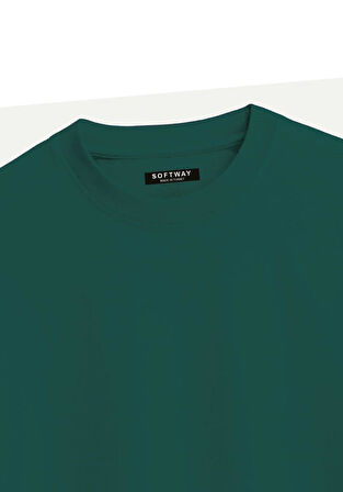 Unisex Bisiklet Yaka %100 Organik Pamuklu Kalın Dokulu Tom Baskılı Oversize T-shirt - KOYU YEŞİL