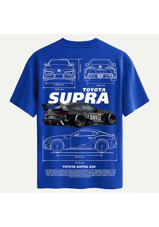 Unisex Bisiklet Yaka %100 Organik Pamuklu Kalın Dokulu Toyota Supra A90 Baskılı Oversize T-shirt - SAKS MAVİSİ