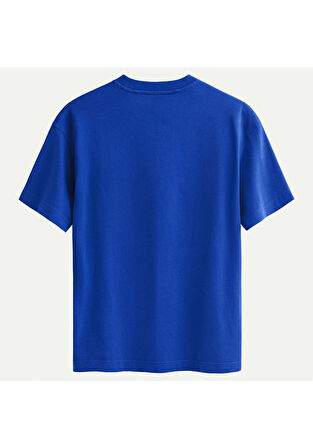 Unisex Bisiklet Yaka %100 Organik Pamuklu Kalın Dokulu YAHWEH Baskılı Oversize T-shirt - SAKS MAVİSİ