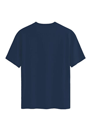 Unisex Bisiklet Yaka %100 Organik Pamuklu Kalın Dokulu YAHWEH Baskılı Oversize T-shirt - LACİVERT