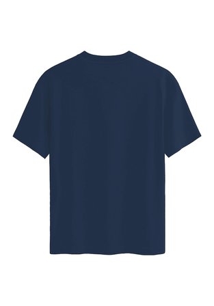Unisex Bisiklet Yaka %100 Organik Pamuklu Kalın Dokulu YAHWEH Baskılı Oversize T-shirt - LACİVERT