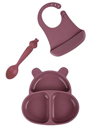 Silikon Beslenme Seti HupPo, HamHam, Bibsy Velvet Purple -Bordo 