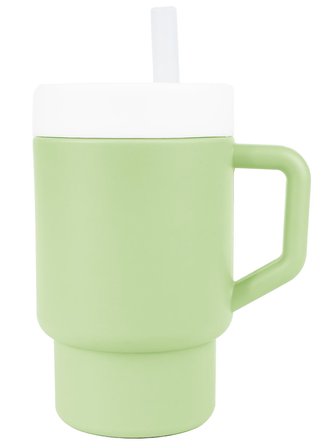 Pandish Mugley Tek Kulplu Kapaklı Pipetli Silikon Alıştırma Bardağı - Yeşil