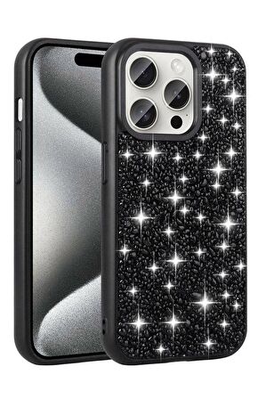 iPhone 15 Pro Kılıf Parlak Taşlı Tasarım Linea Kapak