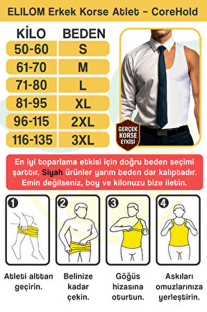 Korse Atlet Erkek – Jinekomasti Desteği, Göbek Toparlayıcı, Duruş Destekleyici - Beyaz | Elilom Yukka